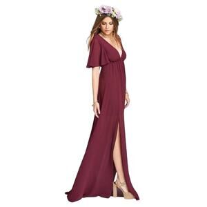 Show Me Your Mumu Faye Flutter Maxi Dress Merlot Chiffon Bridesmaid NWT
